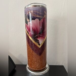 Floral Epoxy Tumbler with Gold and Pink Accents